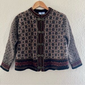 Wool Fair Isle front clasp cardigan Size PL